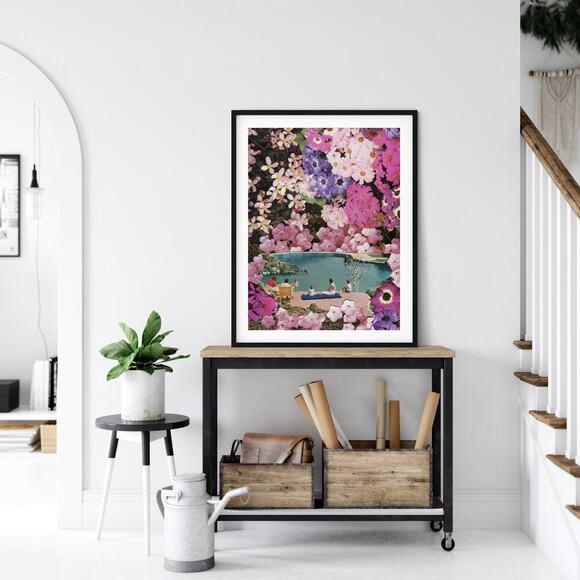Floral Poolside Collage Fine Art Print – 12x16 Modern Vintage Wall Art Poster - Picture 3 of 7